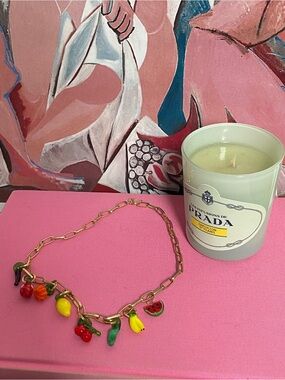 Quirky Gold Chain Charm Necklace with Colorful Fruit Charms